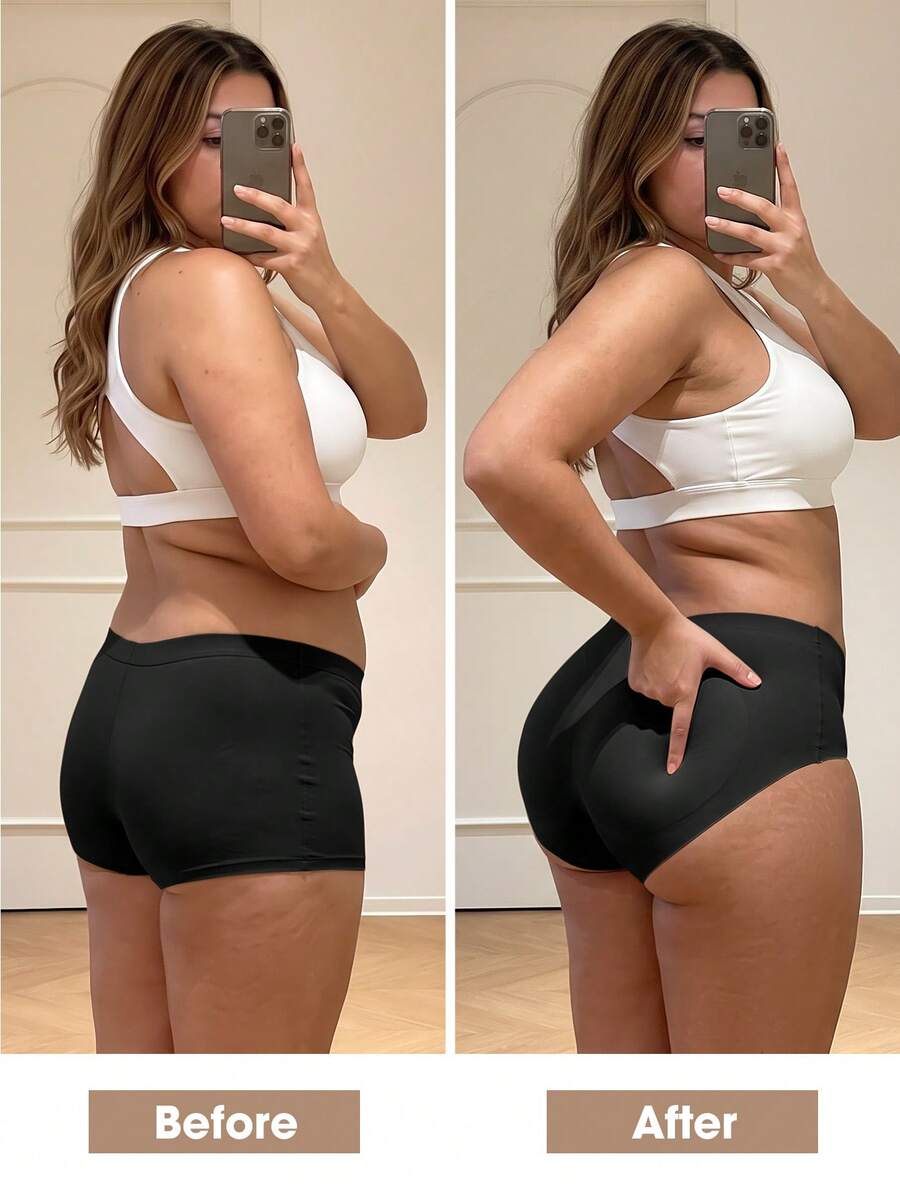 1 Peça Calcinha Modeladora de Cintura com Microescultura, Realce de Quadril e Levantamento de Bumbum para Mulheres, Almofadas de Bumbum Removíveis Sem Costura, Calça Modeladora de Quadril - Preto - Visão 1