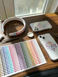 900/Pcs Rainbow Color Round Rhinestone Self-Adhesive Stickers, Party Makeup Face Stickers, Nail Art Decoration, Parent-Child Crafting, Accessory Modification, Photo Album Decoration, Multi-Functional DIY Glitter Rhinestone Stickers - Multicolor - View 5