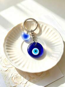 1pc Evil Eye Vintage Blue Eye Keychain, Heart-Shaped Frosted Blue Eye Bohemian Style New Bag Charm For Women, Key Chain Pendant For Men - Multicolor - View 8