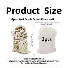 Cubulo 1件/2件骷髏情侶哥德風矽膠樹脂模具，浮雕柔軟耐撕裂矽膠，光滑易脫模鑄造模具，萬聖節DIY手工哥德飾品、詭譎微景裝飾與手工節慶禮物 - 2件組骷髏夫妻矽膠模具-WJ0199 - 查看 5