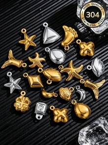 20-Piece Set Of 304 Stainless Steel 18K Gold-Plated Fashionable Star, Moon, And Geometric Pendants For DIY Necklace, Bracelet, And Jewelry Making - 1 Pendant - View 6