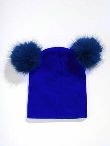 1pc Unisex Y2K Style Double Pom Pom Short Beanie Knit Hat, Outdoor Cold-Proof Casual Versatile Winter Warm Beanie For Daily Commute - Knitted Hat - View 2