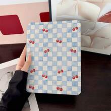 1pc Blue Beige Checkered Red Cherry Print 360° Rotatable Tablet Case Multi-Angle Viewing Book-Style Stand Protective Tablet Case Compatible With IPad A16 2025, Compatible With Samsung For Galaxy Tab S9 FE/S8 Plus/S7/S10,Compatible With Oppo Pad,Compatible With Huawei Matepad,Compatible With Vivo Pad,Compatible With Honor Pad,Compatible With Lenovo Xiaoxin Pad - Multicolor - View 4