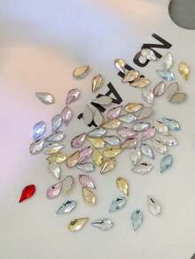 45pcs Iridescent Ice Sugar Zirconia Flat Back Nail Rhinestones, Faceted Flat Back Nail Art Gems, Shiny K9 Beveled Small Flat Back Irregular Rhinestones, Mixed Color Nail Rhinestones, Sparkling Nail Decoration Accessories - Multicolor - View 4