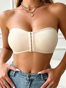 3pcs Women's Strapless Wireless Push-Up Bandeau Bra, Non-Slip Back Closure Comfortable Casual Daily Wear - Multicolor - View 5