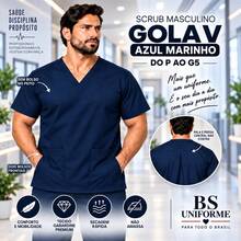 Blusa Scrub Masculina Gola V com Bolsos Uniforme Hospitalar Profissional P ao GG - Azul Marinho - Visão 1