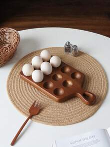 1pc Multi-Slot Acacia Wood Egg Holder With Handle; Wooden Baking And Egg Storage Tray; Hanging Storage; Suitable For Kitchen Or Restaurant Egg Rack, Or As Baking Or Refrigerator Egg Holder; A Cute Gift - View 11