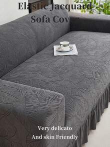 1PC Elastic Skirt Sofa Cover, Plant Leaf Pattern, Easy Installation, Pet Scratch Resistant, Decorate Living Room, Decorate Sofa, Single Seat, Two Seater, Three Seater, Four Seater Sofa Cover, Full Coverage With Skirt - Dark Grey - View 11