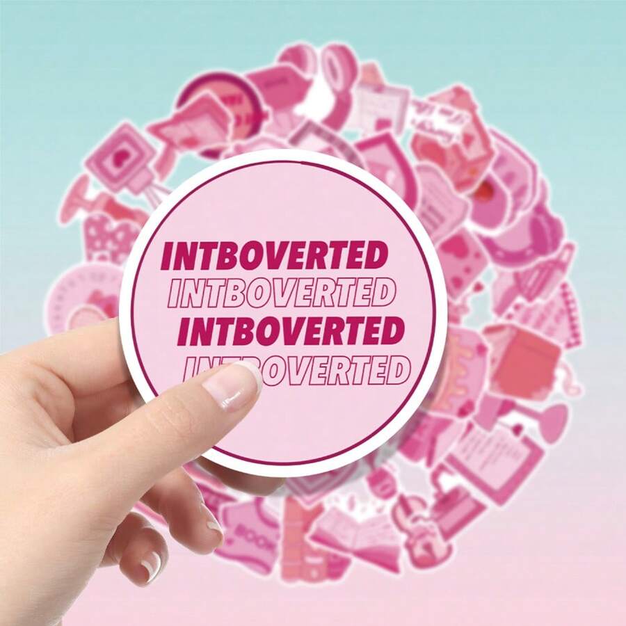 52pcs Pink Book Lover Theme Pattern Stickers Suitable For Decorating Laptop Stickers, Laptop Decals, Electronic Product Shell Decals, Phone Case Graffiti Stickers, Can Be Used For Party Gifts, Holiday Gifts, Easy To Share With Friends - 52pcs - View 1