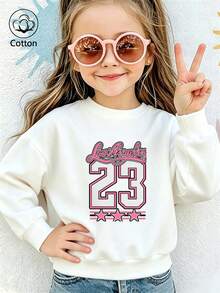 Girls' Cute Printed Drop-Shoulder Round-Neck Long-Sleeve Casual Sports Sweatshirt - White - View 9