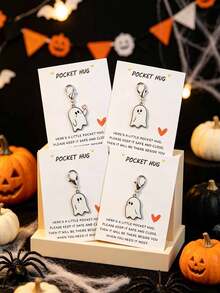 10pcs/Set Halloween Ghost Pocket Hug Keychain, Black Ghost Key Ring With Card, Halloween Boo Little Ghost Pendant, Friendship Encouragement Gift, Spooky Gothic Style Bag Charm - Multicolor - View 7