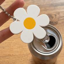1pc Daisy Can Opener Keychain, Cute Flower Shaped Pull-Tab Can Opener, User-Friendly Portable Can Opening Tool, Suitable For Soda, Beer, Juice And Sparkling Water Cans, White And Yellow - View 2