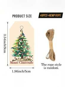 1 Set 48pcs/1pc - Christmas Holiday Gift Tags With Jute Rope - Green Background, Perfect For Holiday Packaging Cards, Seasonal Greetings And Holiday Decorations, Gift Wrapping Supplies Cards - Christmas Tree Style 2 - View 9