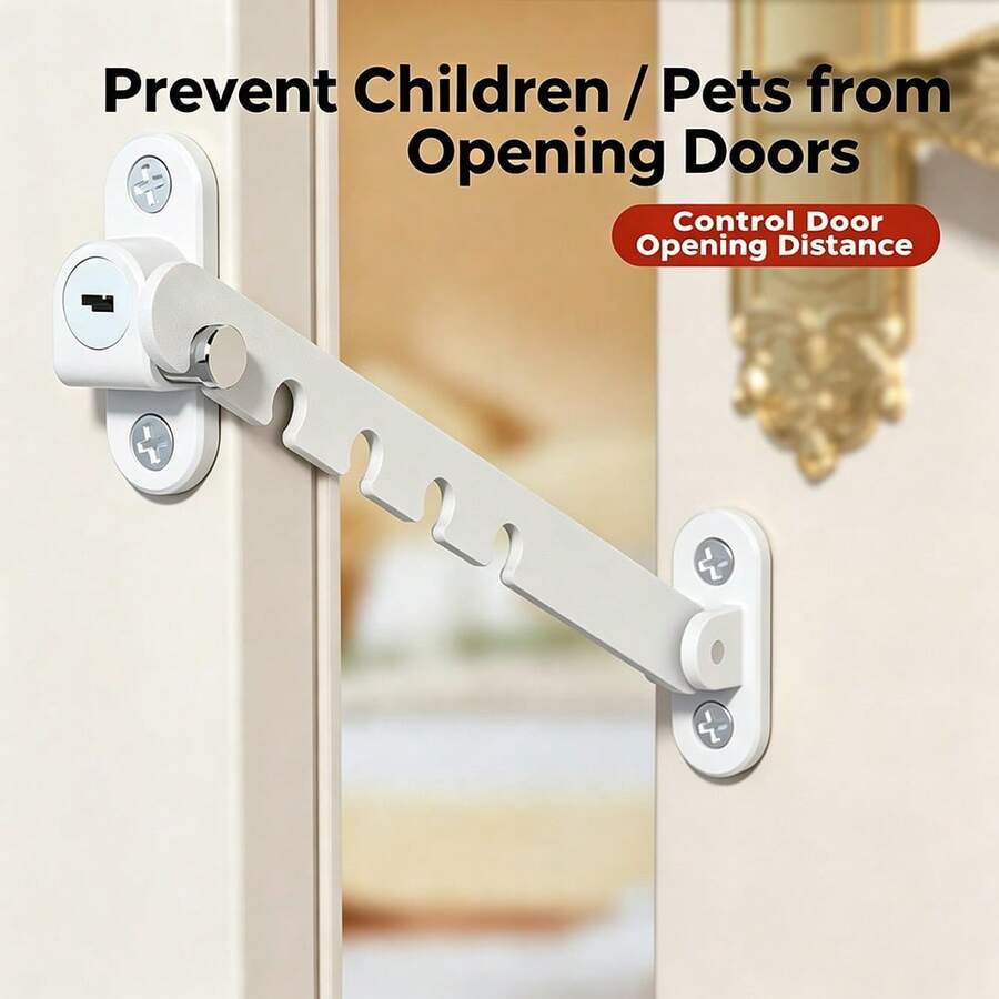 Children Safety Lock Door Window Windproof Support Lock Strap, Stainless Steel Material 5-Position Adjustable Door Window Limit Safety Lock, Indoor Baby Drawer Lock Strap Fixer - Multicolor - View 1