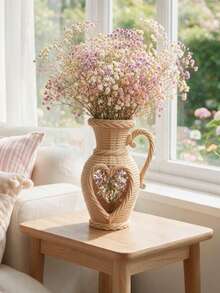 Heart-Shaped Hollow Pattern Woven Texture Vase Decor, Bohemian Farmhouse Style Decorative Vase For Dried Flowers, Rustic Desktop Ornament, Housewarming Gift - 1PC - View 4