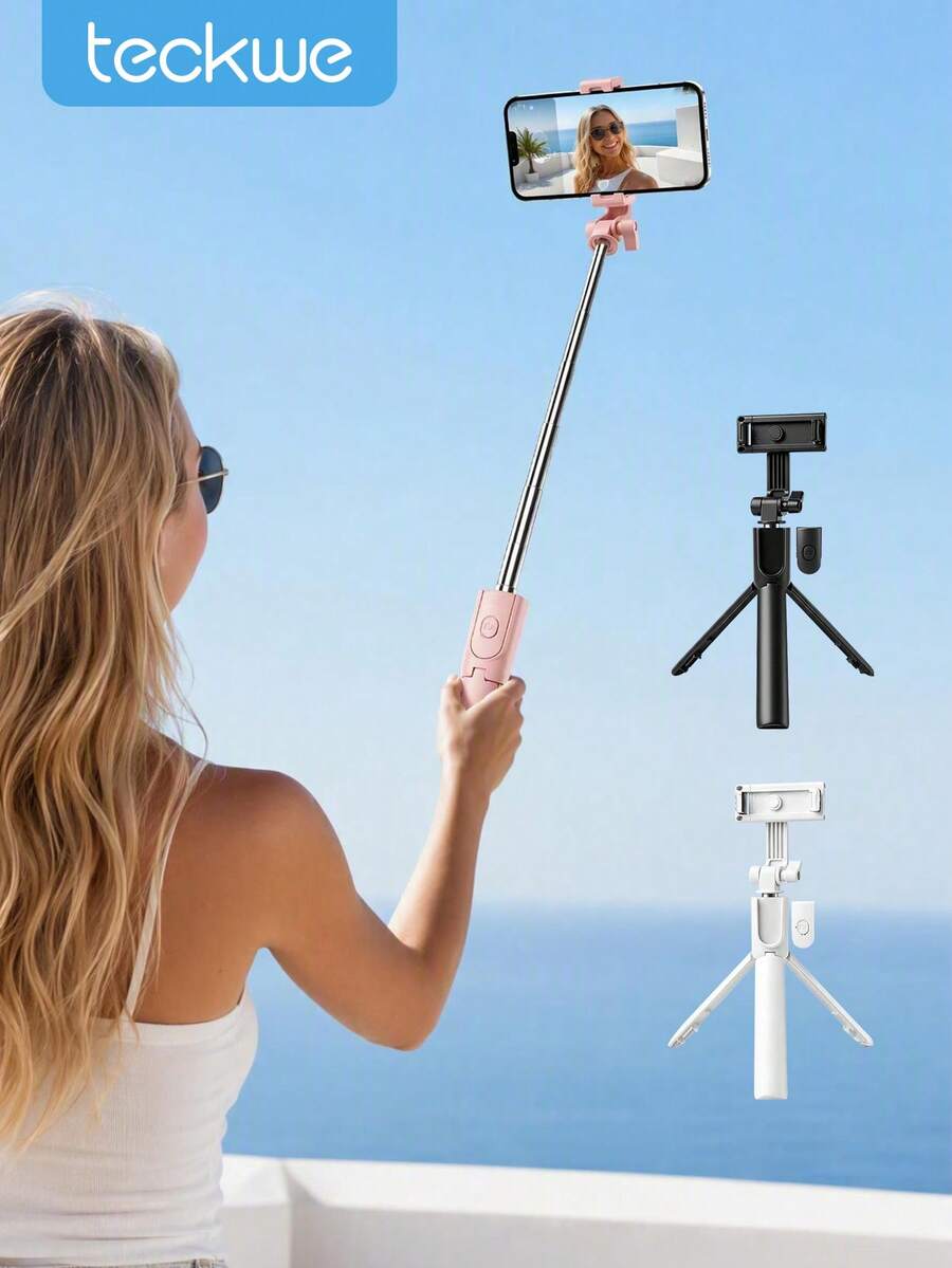 Teckwe Wireless Selfie Stick Tripod, Portable Cell Phone Stand With Remote Shutter, Back To School Essential For Vlog Live Streaming - Height: 0.7m - View 1