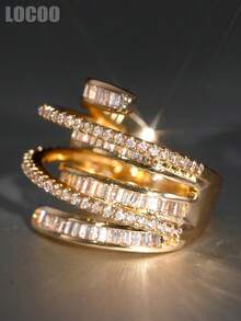 1pc Elegant Cubic Zirconia Ring For Women, Wedding Engagement Party Jewelry, Valentine's Day Gift - Yellow Gold - View 2