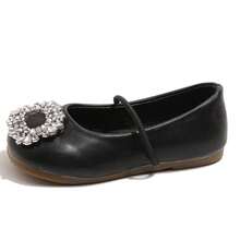 Girls' Rhinestone Square Buckle Mary Jane Flats, Elegant Single Strap Princess Dress Shoes, Suitable For Party And Wedding - Black - View 2