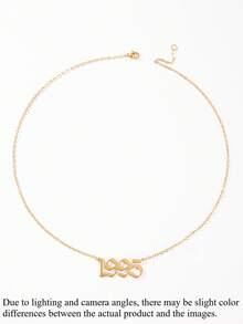 1pc Personalized Vintage Stainless Steel Pendant Necklace With Birthday/Anniversary Date - Gold - View 3