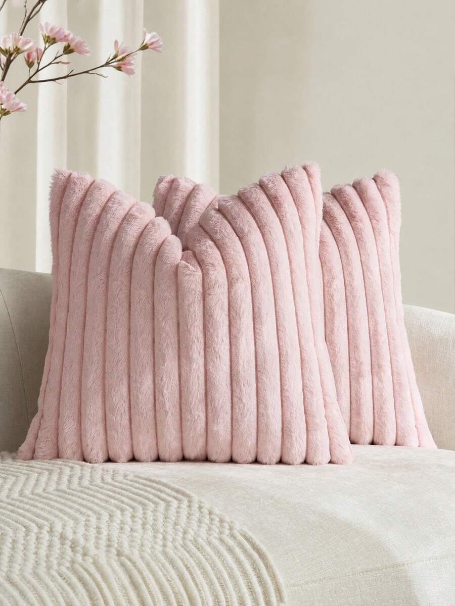 1/2 cái vỏ gối trang trí lông giả màu hồng kẻ sọc mềm mại thoải mái, vỏ gối nhung cho sofa, vải lông thỏ giả mềm mịn, trang trí sofa hiện đại cho nhà ở, phòng ngủ, ký túc xá