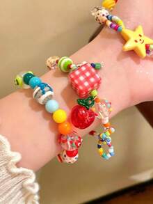 Gelang Manik-Manik Bintang Warna-warni Lucu Dopamine untuk Anak Perempuan, Aksesori Perhiasan Liburan Pantai Musim Panas dan Sehari-hari (Warna dan Posisi Manik-Manik Acak) - MultiWarna - View 5