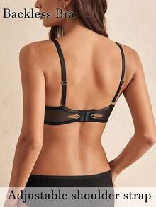 Lace Bra Push Up Lingerie For Women Underwire Bra See Through Style Without Padding Backless Cami Black Adjustable Straps Halloween - Black - View 2
