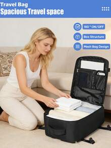 Large Capacity Carry-On Travel Backpack For Men And Women, Multifunctional Portable Hand Luggage Bag, Built-In Laptop Compartment, Multi-Layer Storage Pockets, Waterproof And Wear-Resistant Fabric, Expandable Large Capacity, Suitable For Short Business Trips, Weekend Getaways, Commuting And School, Luggage Strap Compatible, Lightweight And Durable, Minimalist Business Style Travel Backpack, Fashionable Versatile Black Travel Storage Backpack, Meets Short-Distance Travel Storage Needs - Multicolor - View 5