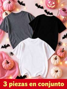 3 piezas Halloween calabaza calaverita cara Camiseta gráfica de mujer con cara de calabaza de Halloween  Camiseta ligera de cuello redondo para disfraces de fiestas de Halloween - Multicolor - Ver 5