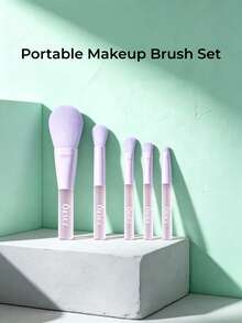 OEIEZ 5pcs Portable Makeup Brush Set, Multi-Functional Makeup Brushes With Exquisite Storage Box, Soft Bristles Suitable For Foundation, Blush, Nose Contour, Eyeshadow, Concealer, Perfect For Travel - Multicolor - View 5