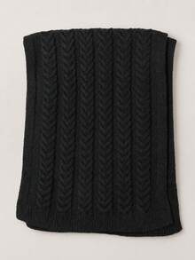 1PC Fashion Casual Versatile Men's Black Cable Knit Scarf, Simple Style, Comfortable And Warm, Suitable For Outings, Shopping, School And Daily Wear - Black - View 1