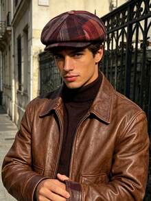 OBOVAY 1pc Men's Colorful Wool Vintage Octagonal Newsboy Cap, Autumn/Winter New Artistic Painter Hat, Fashion Forward Cap, Suitable For Daily Street Artistic Style - Multicolor - View 5