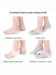 1 Pair Unisex 2/2.5/3cm Invisible Height Increasing Insoles, Silicone Wearable Flexible High Elastic Height Increasing Half Insoles Suitable For Boots And Sneakers - White - View 2