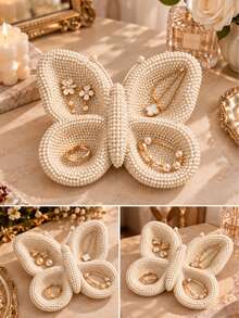 Decorative Jewelry Catchall Dish, Chic Bracelet Stud Pendant Storage Holder, Butterfly Vanity Decor For Dressing Table, Bedroom Countertop, Nightstand Display, Fashion Accessory Organizer, Romantic Gift For Women - Multicolor - View 6