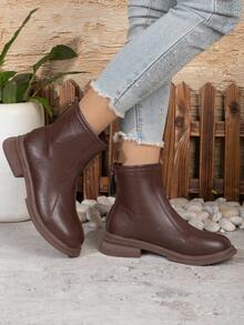 Ladies Polka Dot Print Flat Sandal Booties, Open Toe Ankle High Design, Slouchy Fold Over Shaft Summer Casual Footwear - Brown - View 4