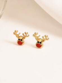 1 Pasang Anting Tusuk Rusa Natal Kecil Lucu Berenamel Modis, Kreatif, Serbaguna, Cocok untuk Pemakaian Sehari-hari untuk Wanita - MultiWarna - View 2