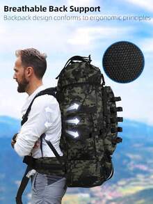100L Hiking Backpack With Rain Cover For Men, Expandable Large Camping Rucksack Waterproof Molle Travel Backpacking Daypack For Climbing Trekking Travelling - Green - View 5