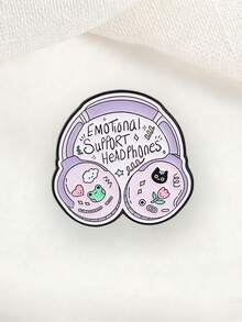 1 Pc Whimsical Emotional‑Theme Enamel Pin, Cartoon Headphones With Cute Characters Decorative Brooch - Multicolor - View 6