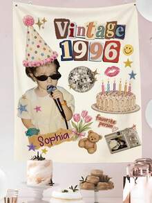 Personalized Vintage 30th Birthday Party Backdrop, Customized Childhood Photo Disco Birthday Party Background, Birthday Tapestry Party Decoration - Multicolor - View 4