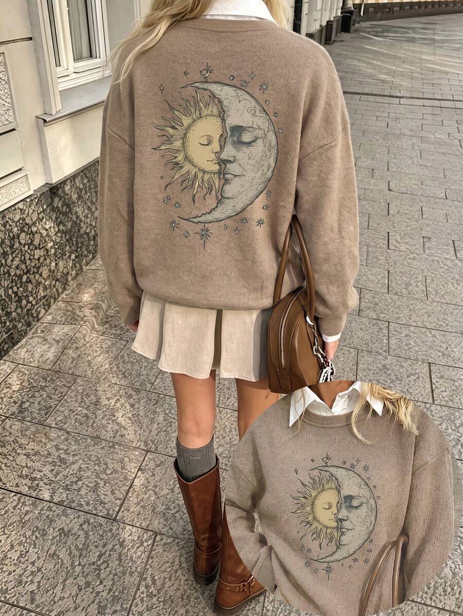 Plus Size Women's Autumn Vacation Daily The Sun And The Moon Graphic ...