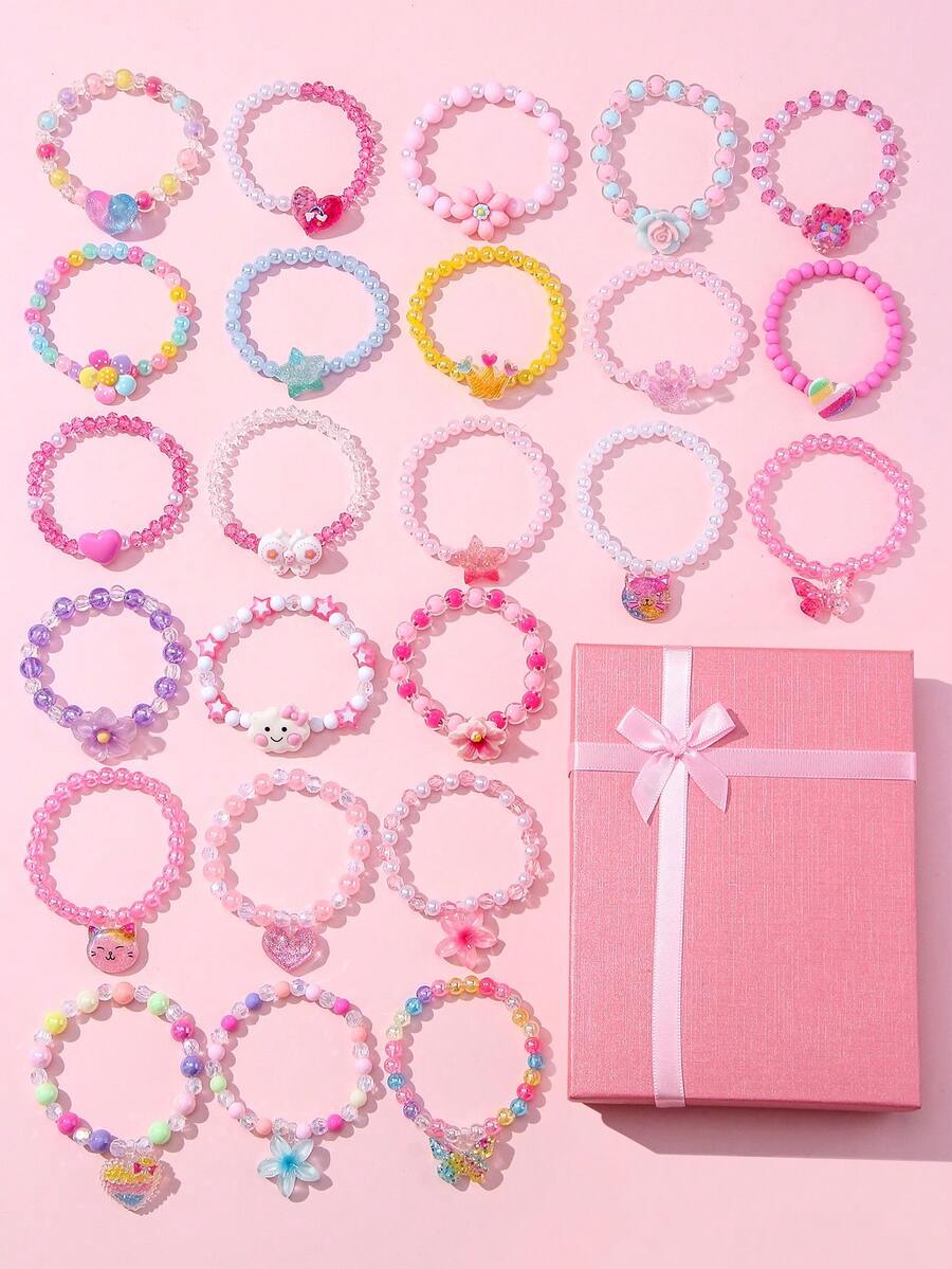 24‑Piece Kids Acrylic Colorful Beaded Bracelets Gift Box, Random Colors, Children Party Favors, Festival Wear, Birthday Gift For Kids - Multicolor - View 1