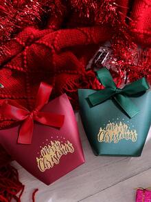 10/20/30pcs Christmas Tree & Merry Christmas Pattern Gift Boxes And Bags With Red And Green Ribbons, Suitable For Packaging Jewelry And Other Small Gifts; Luxury Christmas Gift Bags With Gold Foil Design And Ribbons, Suitable For Packaging Christmas Gifts - View 6