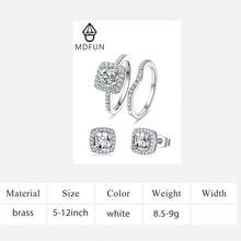 MDFUN White Gold‑Plated CZ Bridal Jewelry Set,2 Stackable Halo Rings+1 Pair Stud Earrings,Square/Round Design For Women Wedding Party - A-chunky Stud Earrings + Ring - View 9