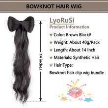 Cross-Border Bow Half-Up High Ponytail Wig For Women, Braided Hair Bun With Alligator Hair Clip, Hair Accessory - Black - View 3