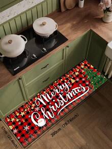 1 buah Keset Natal Motif Kotak-kotak Merah & Hitam dari Tanah Diatom, Motif Santa Claus & Pohon, Anti Selip dan Anti Lelah, Alas Karet Penyerap Minyak, Keset Dekorasi Liburan untuk Dapur, Pintu Masuk, Kamar Mandi, dan Ruang Cuci - MultiWarna - View 13