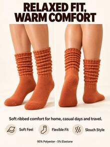 1 Pair/3 Pairs/5 Pairs/ Random Women's Slouch Socks, Soft Ribbed Knit Scrunch Socks, Solid Color Cozy Boot Socks For Fall & Winter - Multicolor - View 4