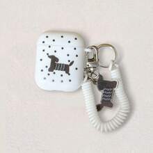 Casing Earphone Bluetooth Apple Motif Polkadot Hitam Anjing Dachshund + Casing Pelindung Liontin Dachshund, Casing Pelindung Anti Gores Anti Jatuh Kompatibel Dengan Apple 5 - Putih dengan tali gantung - View 13