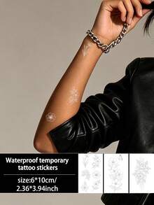 3Pcs Tattoo Fake Y2K Temporary Tattoo Flower Rose Waterproof Sweatproof Disposable For Women And Mem Face, Arm, Waist, Chest, Leg, Abdomen, Neck, Hand, Finger, Back For Dancing Party Stage Performance Modernist Body Art - Multicolor - View 7