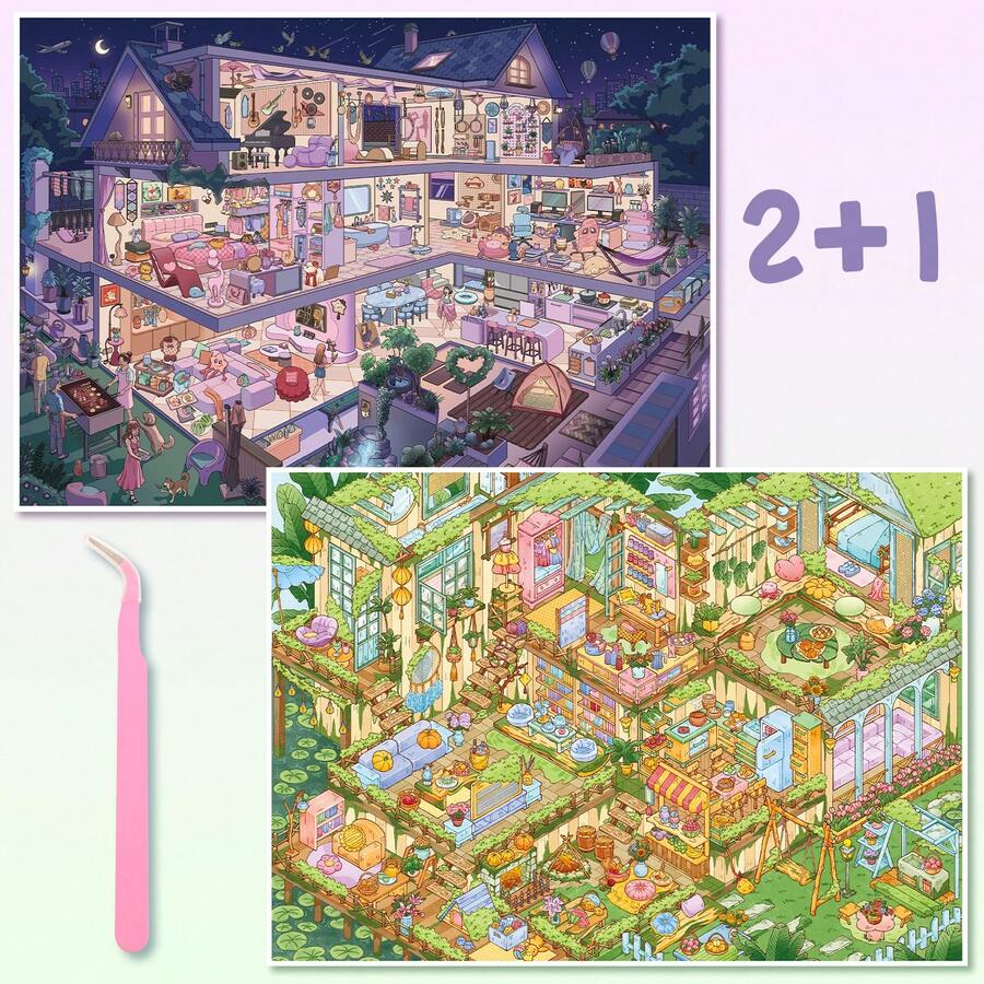 New Large Upgraded 3D Scene Stickers, Miniature House Landscape Stickers, Adult Planner Stickers, DIY Craft Stickers, Suitable For Halloween, Easter, Christmas - Multicolor - View 1