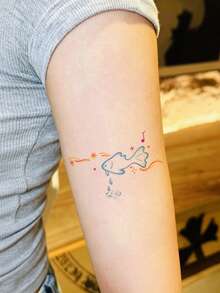 1pc Temporary Tattoo, Cartoon Hand Drawn Fish With Music Notes & Water Splash Pattern, Realistic Fake Tattoo Design, For Daily, Bachelorette Party Favors, Music Festival, Game, Graduation Gift, Lasts 3-5 Days - Multicolor - View 5