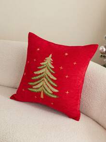 1 buah Sarung Bantal Chenille Bordir Pohon Natal, Merah/Beige, Sarung Bantal Dekoratif untuk Liburan, Desain Resleting Tersembunyi, Dapat Dilepas dan Dicuci, Cocok untuk Sofa, Ruang Tamu, Dekorasi Rumah Natal, Isian Bantal Tidak Termasuk - Merah - View 4